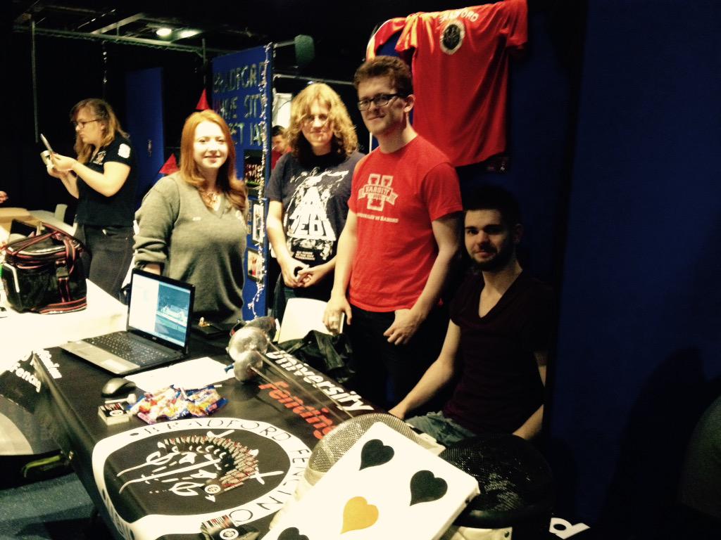 UoBFencing's tweet photo. Fencing is at Freshers Fayre today! Come say hello! #TeamBradford #freshers2015 @BradfordUniSU http://t.co/M8j17fru5S