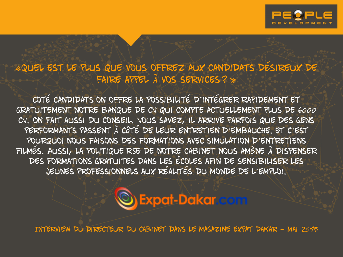 People_Dev's tweet image. Voici la suite de l'interview faite par le directeur du cabinet avec le magazine Expat-Dakar
#Kebetu #RH #PeopleDev