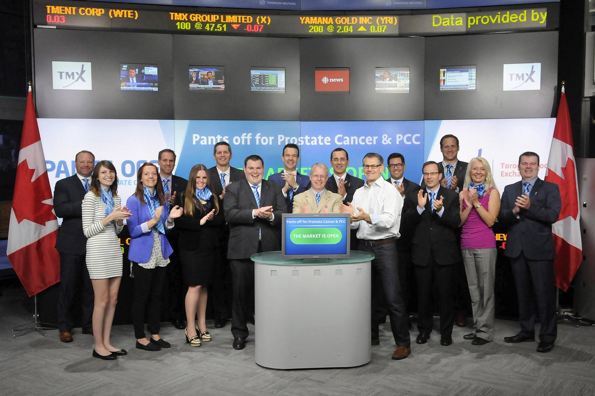 TMXGroup's tweet photo. .@ProstateCancerC and members of Pants off for Prostate Cancer open #TSX to raise awareness of #PantsOffTO on Sep 23. http://t.co/dfBU229aiL