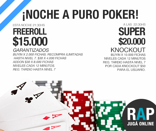 redarpoker's tweet photo. ยกESTA NOCHE TE ESPERAMOS PARA POKER DE CORRIDO!
#RAPoker #Torneo #Online #EnPesos #FreeRoll #SuperKnockout http://t.co/3xiaEYhq66