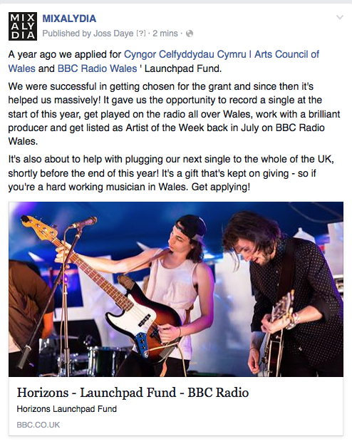 Launchpad fund is open! Take a look and see how <a href="/BBCRadioWales/">BBC Radio Wales</a> <a href="/HorizonsCymru/">Horizons / Gorwelion</a> and <a href="/Arts_Wales_/">Cyngor Celfyddydau Cymru | Arts Council of Wales</a> have helped us out