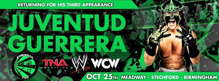 RingsideWorld's tweet photo. .@JUVENTUDGUERRE2 is coming back to @KamikazeProUK at Bank On It 3 #Birmingham 24/10 Tickets http://t.co/EVoSP0ZGQw http://t.co/9McUqN74gO