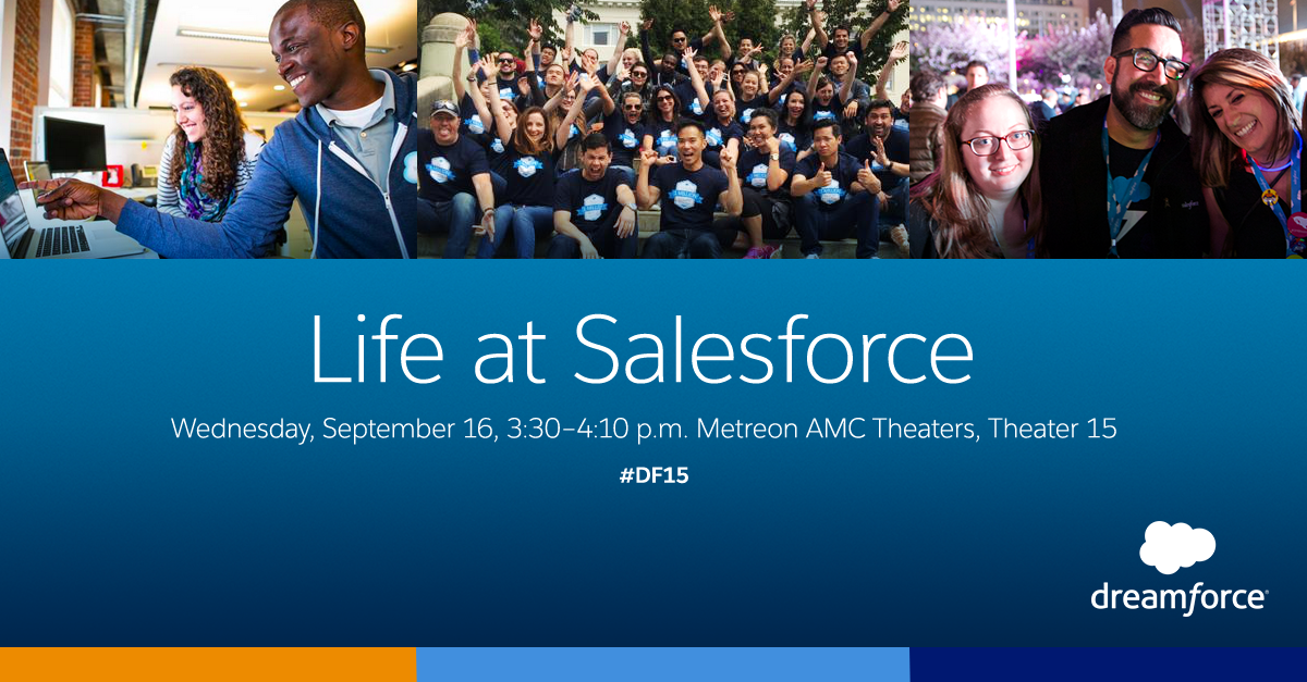 Dreamforce's tweet photo. What it’s like to work @Salesforce? Don't miss the Life at Salesforce panel today at 3:30pm: http://t.co/L8ePY7416B http://t.co/Hxfp0DKhNk