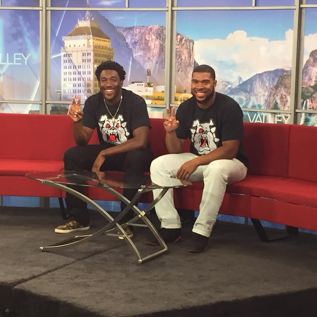 PGE_Carina's tweet photo. .@FresnoStateFB players in the studio talking about this Sat's game against nationally ranked Utah. #GoDogs #BlackOut http://t.co/ox0JR9GYqv