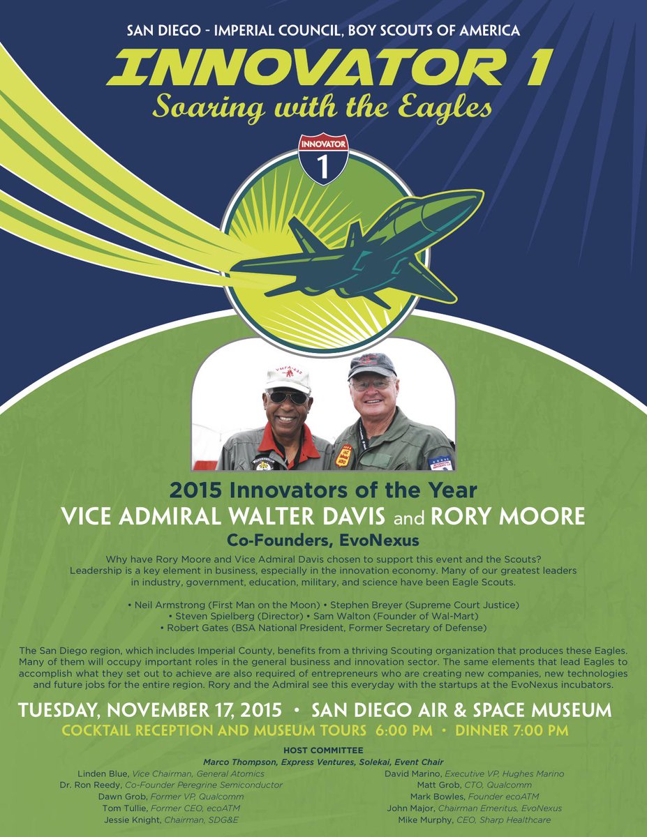 Save Date, Nov 17, 6PM, Air + Space Museum
2015 "Innovator 1" Award to Vice Admiral Walter Davis and <a href="/CommNexusCEO/">Rory Moore</a>