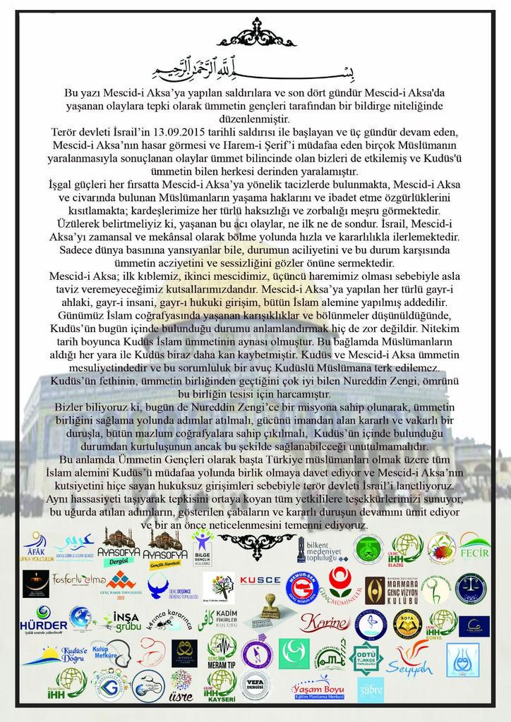 Ümmetin Gençleri olarak yanan ateşe taşımaya çalıştığımız damla Aksa'nın inşirahına vesile olsun. #AksaBolunmeyecek