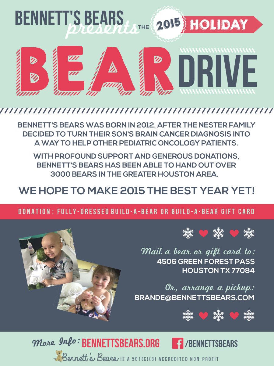 bennettsbears's tweet photo. Our 2015 Bear Drive has begun!  Buy a dressed bear, give a smile to a child with cancer! http://t.co/pg4qZJPtls
