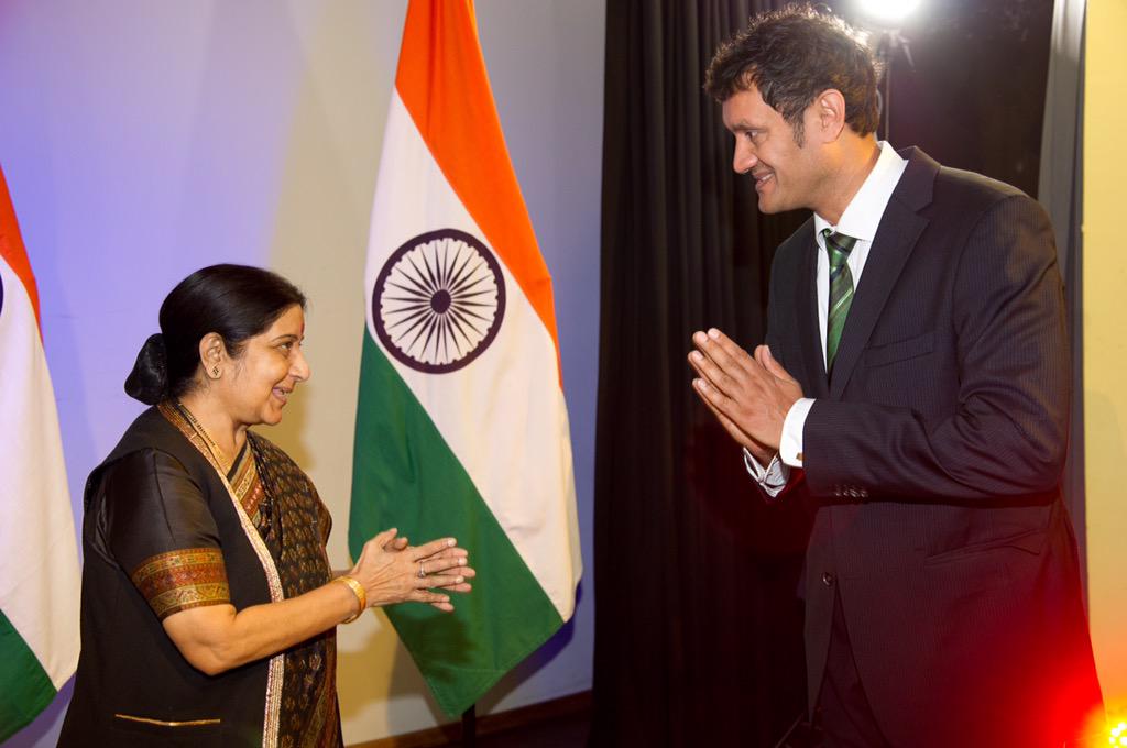 MutualPR's tweet photo. Mutual PR co-founder Priyadarshi Sharma with @SushmaSwaraj at a Meeting with members of India Biz Forum in Germany http://t.co/eTZP3oLcV1
