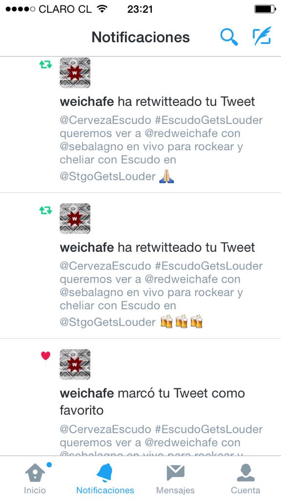 FrankCoil_119's tweet photo. @CervezaEscudo #Retwitteados por @redweichafe queremos ver rock nacional en #EscudoGetsLouder con @sebalagno 🍻🍻🍻 http://t.co/rNjfaALwfM