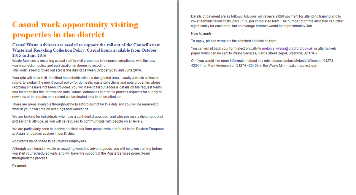 FagleyCC's tweet photo. @bradfordmdc currently advertising casual opportunities! If anyone would like support completing the application(1/2) http://t.co/OOGaSfiFJW