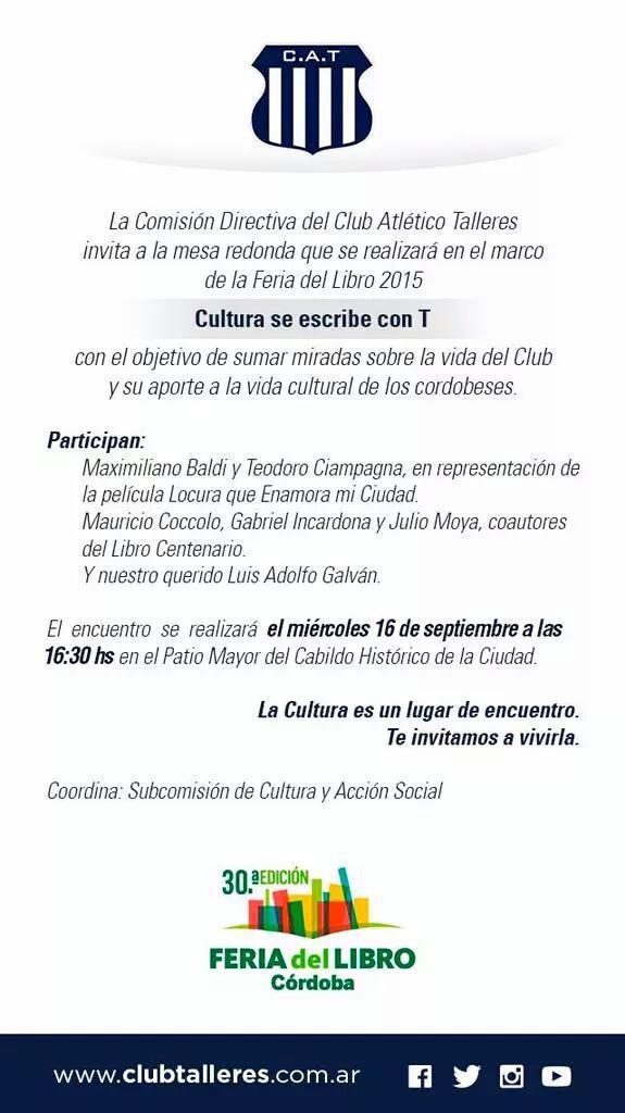 LibroCentenario's tweet photo. #Talleres y una iniciativa cultural sin precedentes en Córdoba: participar activamente de la Feria del Libro. http://t.co/hoLwS5tDvr