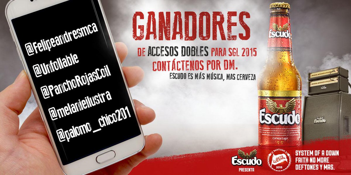 CervezaEscudo's tweet photo. [GANADORES] Un salud a los últimos 5 ganadores de accesos dobles! Nos vemos el 27!!! #EscudoGetsLouder http://t.co/fyurJMSLA6