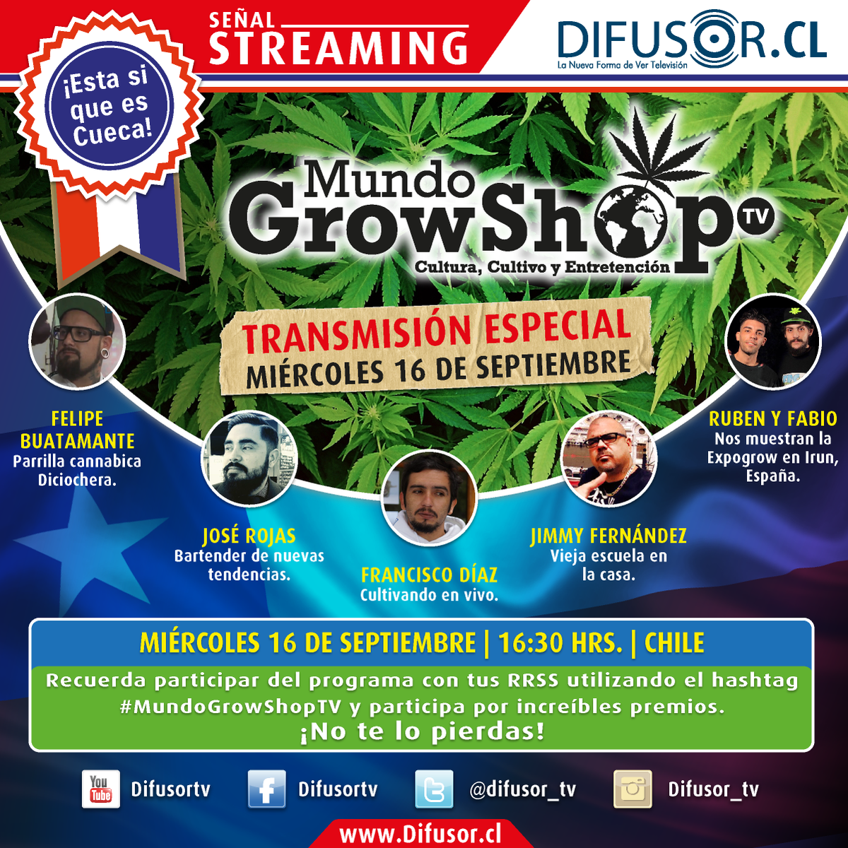 Difusor_tv's tweet photo. ¿Consumes Marihuana? ¡Hazlo informado! #MundoGrowShopTV. HOY 16:30 hrs. en difusor.cl @Eskapate_CL @AnaMariaGazmuri http://t.co/7nCL8l0SGW