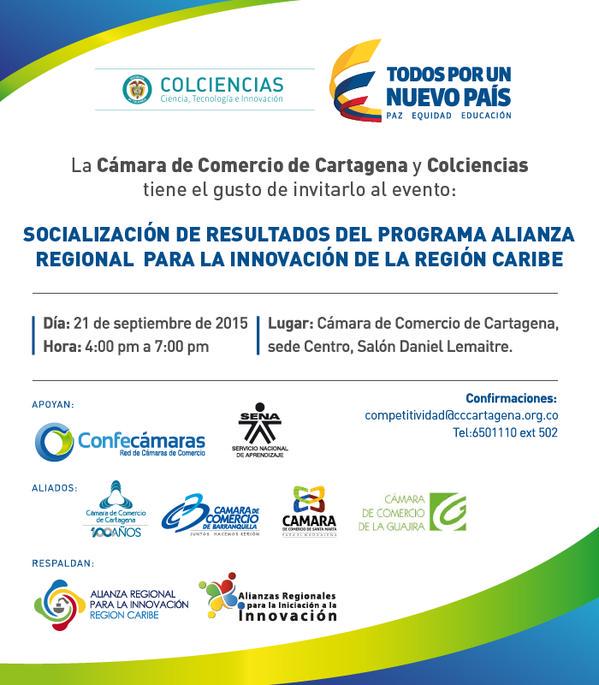 camcartagena's tweet photo. #CCC100Años Conozca los resultados del programa Alianza Regional para la #Innovación #RegiónCaribe. Entrada libre. http://t.co/OqevELOSAp