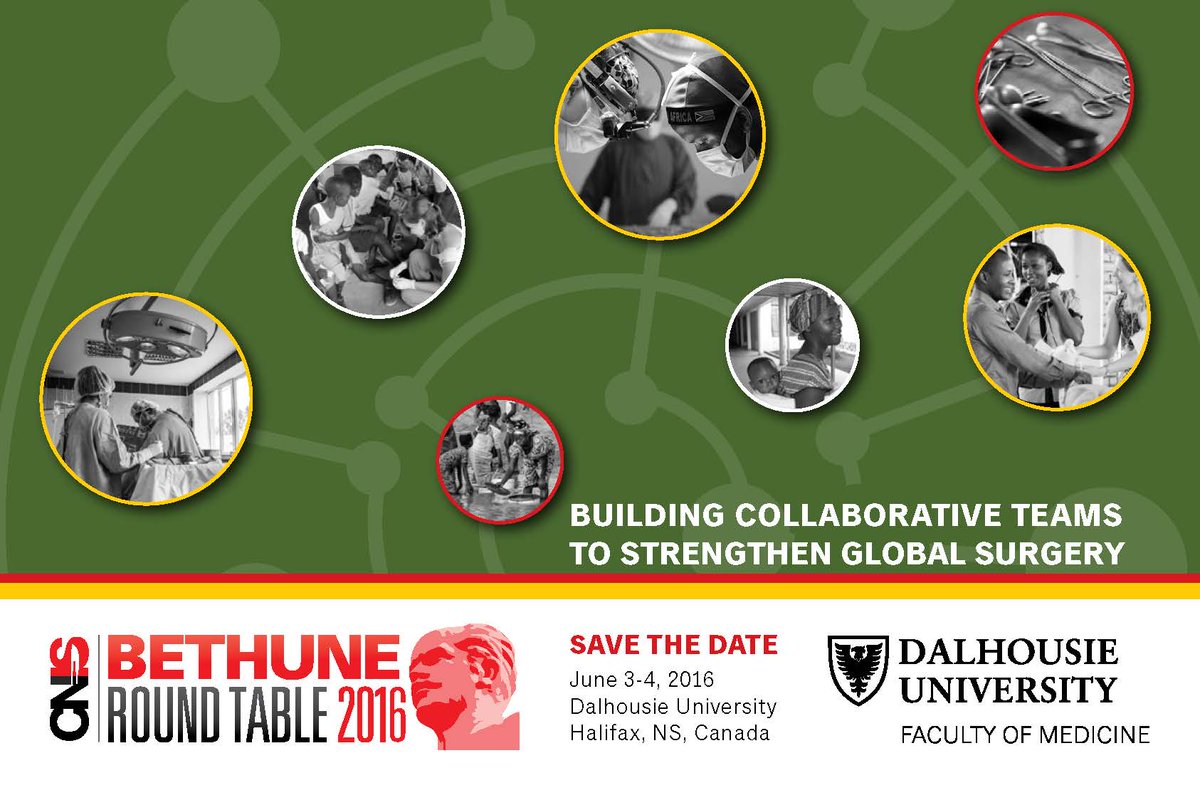 DalGlobalHealth's tweet photo. Save the Date! @BethuneRT2016 is coming to #Halifax! Thanks to #DalAnesthesia #DalSurgery #DalOB-Gyn @DalMedSchool http://t.co/e9LeUoHc1o