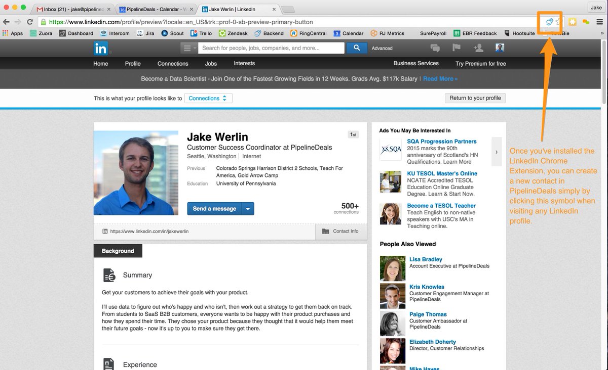PLDsuccess's tweet photo. Create contacts from a LinkedIn profile with @PipelineDeals. @CRMnext @CRM_Pulse @CRM #sales #howtoCRM #salestools http://t.co/xq6z0FSPTQ
