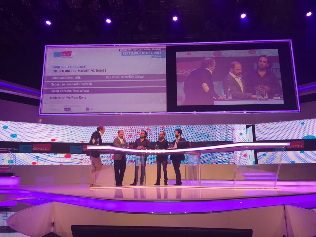 vectorform's tweet photo. Before and during the #IoT panel, excited to be on site at the @dmexco: @s_valtech Jonathan Oliver @vectorjv @rvelez http://t.co/RU41qpEK6y