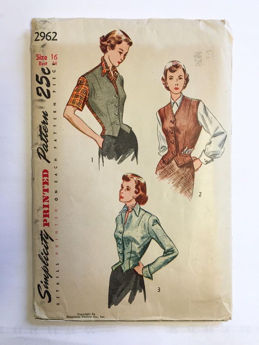 ooobop's tweet photo. Couldn't resist this @SewSimplicity #sewingpattern on Ebay. Misses' #vintage #1940s #waistcoat or #weskit! http://t.co/vLz5qpD5rt