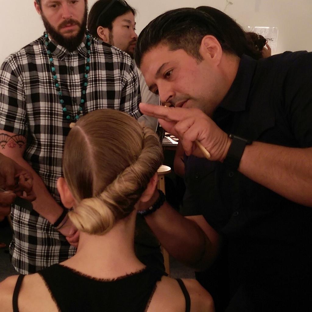 LOrealProUS's tweet photo. Our very own @AmitAmitabraham  showing 'em how it's done, backstage at @bibhumohapatra! #NYFW #lorealprous http://t.co/b0UqkEFfXH