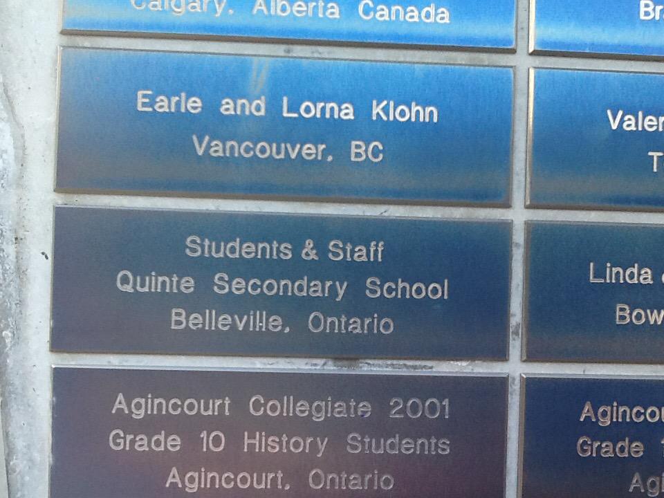 Quinte_SS's tweet photo. QSS plaque at the JUNO BEACH MEMORIAL. Thanks to former SAINT Brenda Green for sending the photo! http://t.co/tkjCi5y5tn