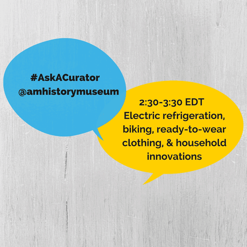 amhistoryintern's tweet photo. The @amhistorymuseum #ObjectProject team is answering #AskACurator questions on everyday American history. Ask away! http://t.co/8bRUSNk7vT