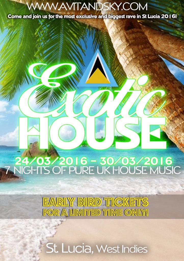 ExoticHouseRave's tweet photo. Get your tickets now!!
THE BIGGEST HOUSE EVENT!
#ExoticHouse #2016#House Music#StLucia#Holiday http://t.co/1cNLfUEhmK http://t.co/eIQZKBSIWt