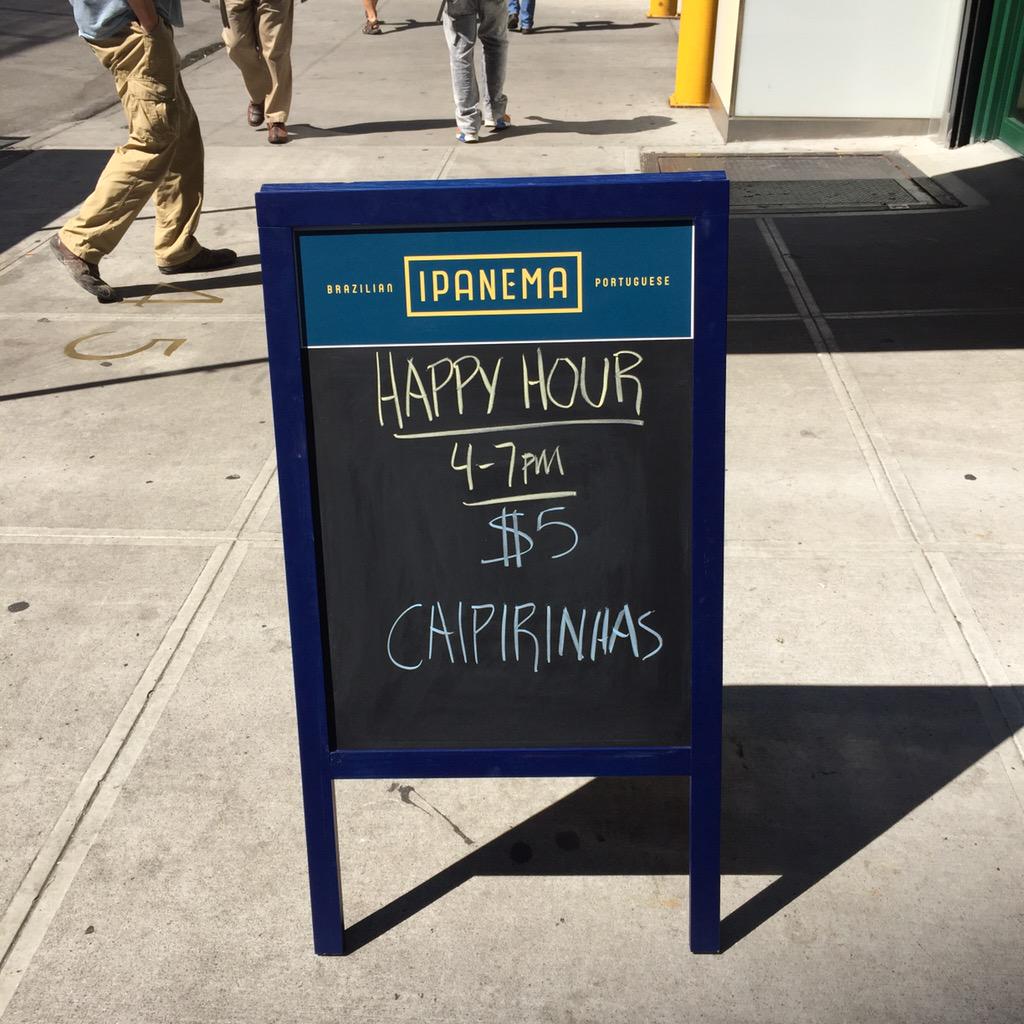 ipanemanyc's tweet photo. It's #HAPPYHOUR!!! Join us at Ipanema Restaurant every day from 4-7. Today: $5 #Caipirinhas! #littlebrazil #brazilnyc http://t.co/a7KsrRIilF