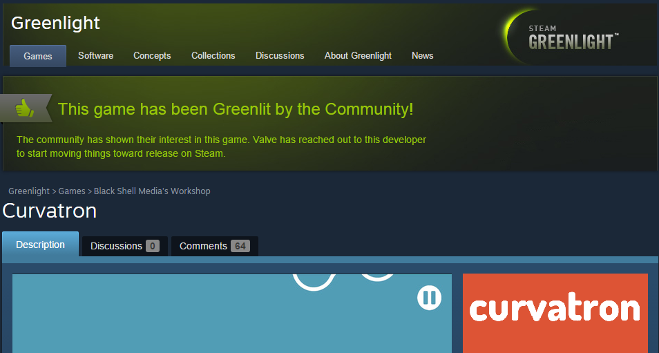 BraveBunnyGames's tweet photo. Awesome, Curvatron got Greenlit! Will be available on Steam soon.
http://t.co/NjYe7eWLU0 …
#gamedev #indiedev http://t.co/579Fox6Fii