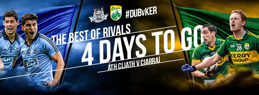 officialgaa's tweet photo. Just FOUR days to go! Who do you think will win? @DubGAAOfficial or @Kerry_Official? Tell us now by tweeting #DUBvKER http://t.co/f1ELT3QOdV