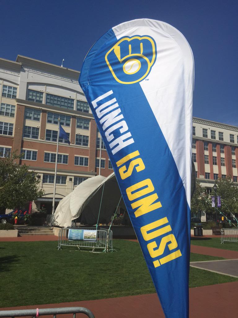 Brewers's tweet photo. We're also out @BayshoreTC! Come get your free lunch from #Brewers players @ noon! #CookoutWithTheCrew http://t.co/woqE6uTz2U