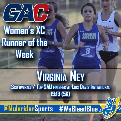 MuleriderSports's tweet photo. Congrats to Virginia Ney for being named #theGAC Women's XC Runner of the Week! #GoMuleriders #WeBleedBlue http://t.co/s4X0FGkiFq
