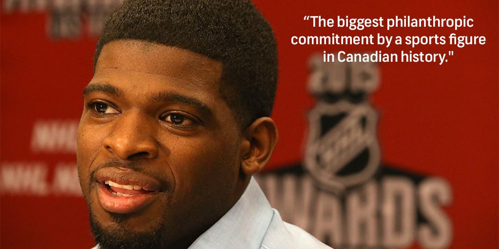 NHL's tweet photo. .@CanadiensMTL' @PKSubban1 pledges $10 million to Montreal General Children's Hospital: http://t.co/nPWSHrFkKI http://t.co/VeD60B6Knz