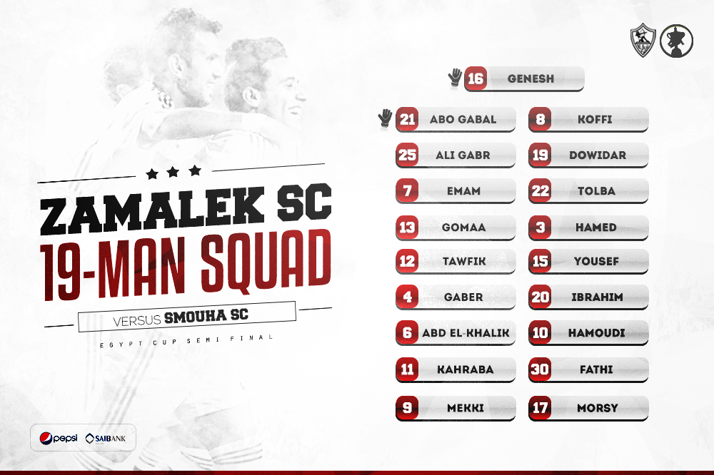 ZSCOfficial's tweet photo. قائمتنا المكونة من 19 لاعب لمواجهة سموحة غداً. http://t.co/p6KJpL4Yyq
