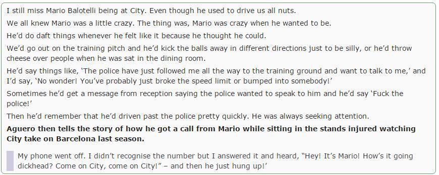 FootyAccums's tweet photo. Aguero on Mario Balotelli 😂 http://t.co/fOHNm2QLLC