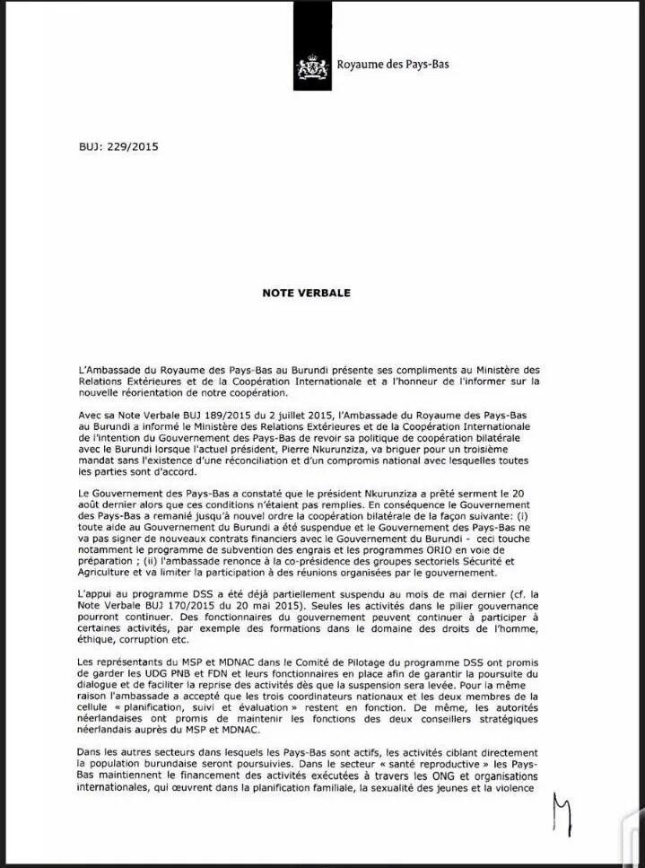 ThierryU's tweet photo. As announced in In July, #Netherlands suspends aid to #Burundi Gov now that Nkurunziza assumed 3rd term. #sabaja http://t.co/W16i1e8jsQ