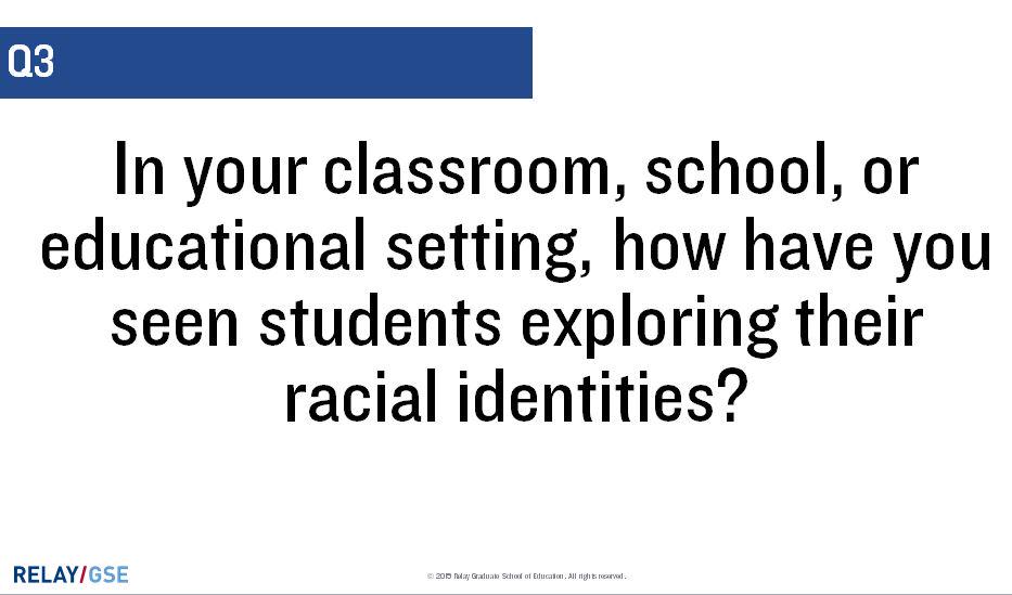 RaceJusticeEd's tweet photo. In your classroom/school/educational setting, how have you seen students exploring racial identities? #relayedchat http://t.co/ZuT4SCtn5R