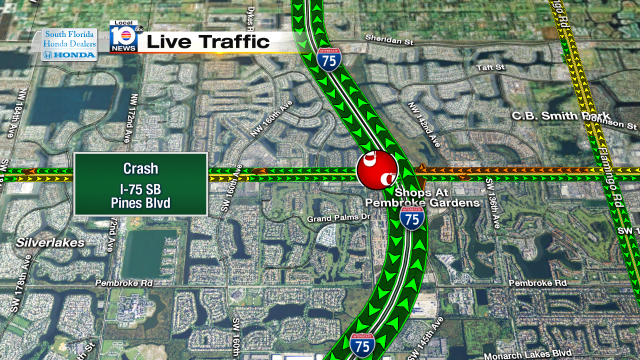 Crash on I-75 SB at Pines Blvd #traffic #pembrokepines @JeniseFernandez http://t.co/QZQ1aPRhqI