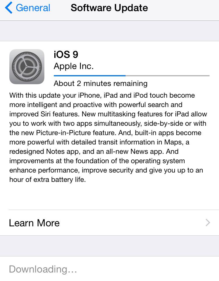 theborklar's tweet image. 2 more minutes to go. #iOS9 #apple #ios9update #siri #iphone6