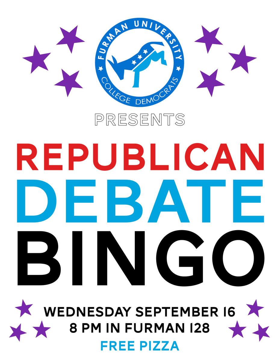 FUCollegeDems's tweet photo. Reminder that we're meeting tonight to view the Republican Debate at 8pm in Furman 128! Hope to see you there! http://t.co/ospYIf4kUB