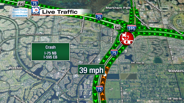 Crash on I-75 NB as you approach 595 EB. Speeds at 39mph #traffic #broward @JeniseFernandez http://t.co/SQNvZ9SPAG
