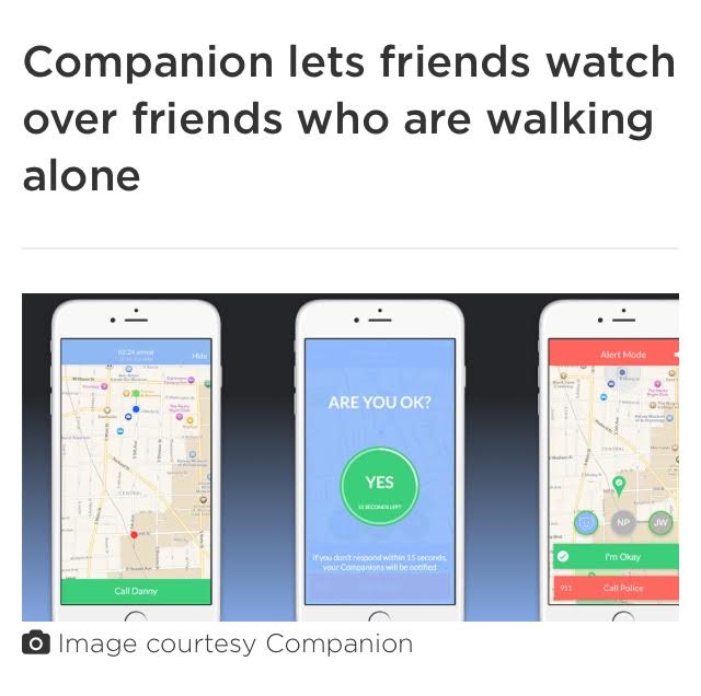 chaincharcoal's tweet photo. Friends don't let friends walk alone @GetCompanion genius virtual eye 2 keep u connected 2 others &amp; help keep u safe! http://t.co/jlUAmYeDR9