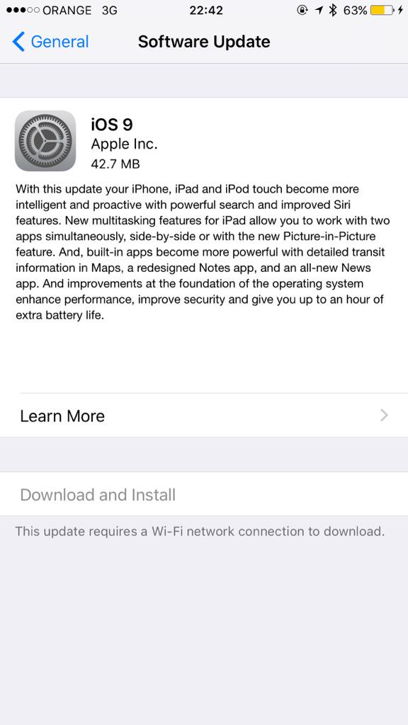 orwa_younis's tweet image. #developers to go an #iOS9  update but it&apos;s only 42.7MB , the #iOS9GM has a different built no. Than the final 13A344