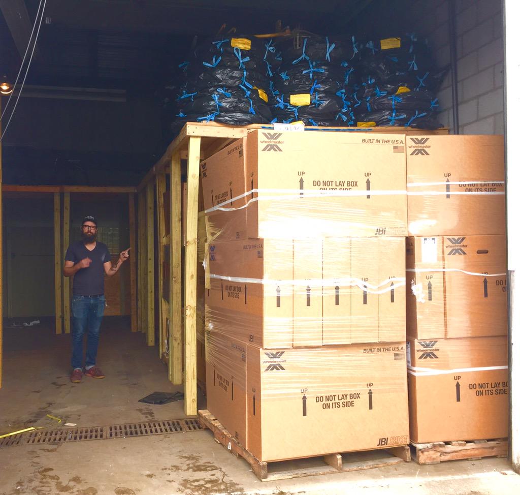 Getting ready for the 2016 build season! This is 1/3 of the wheels &amp; tires for 800 house bikes. #onlyinmn #recobikes