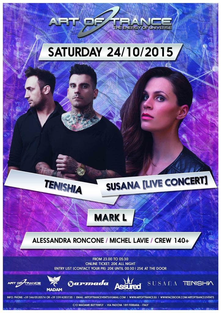 laurinathai's tweet image. #artoftrance #italy present @TenishiaMusic and @SusanaVocalist live  on 24th october! #trance #trancefamily