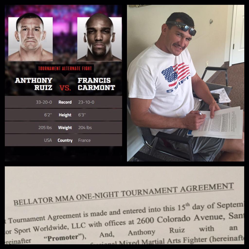 TeamRuiz_FM's tweet photo. Fired up to announce that @AtrainRuiz went from fighting fires yesterday to fighting on @BellatorMMA's Biggest Event! http://t.co/4BLHo8kOgu