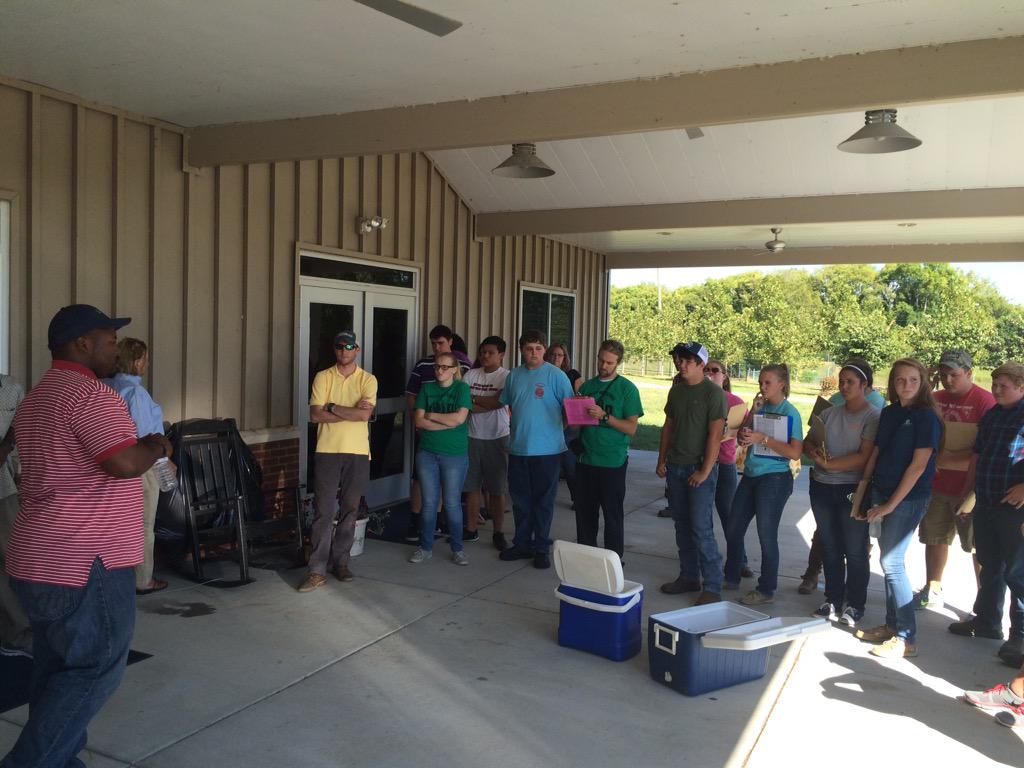 Students receive final instructions before heading for the soil pits as part of the district judging competition.