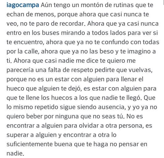 iagocampa's tweet photo. Tengo un montón de rutinas que te echan de menos. https://t.co/MK6y8qTjAc