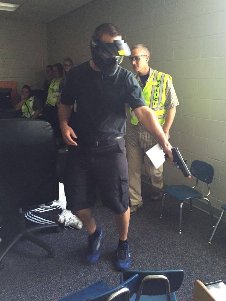 ExSpgsStandard's tweet photo. @Lewis060812 simulating an armed gunman for the ALICE training #ESSafeSchools #training #ALICE http://t.co/ImVVgxFBGm