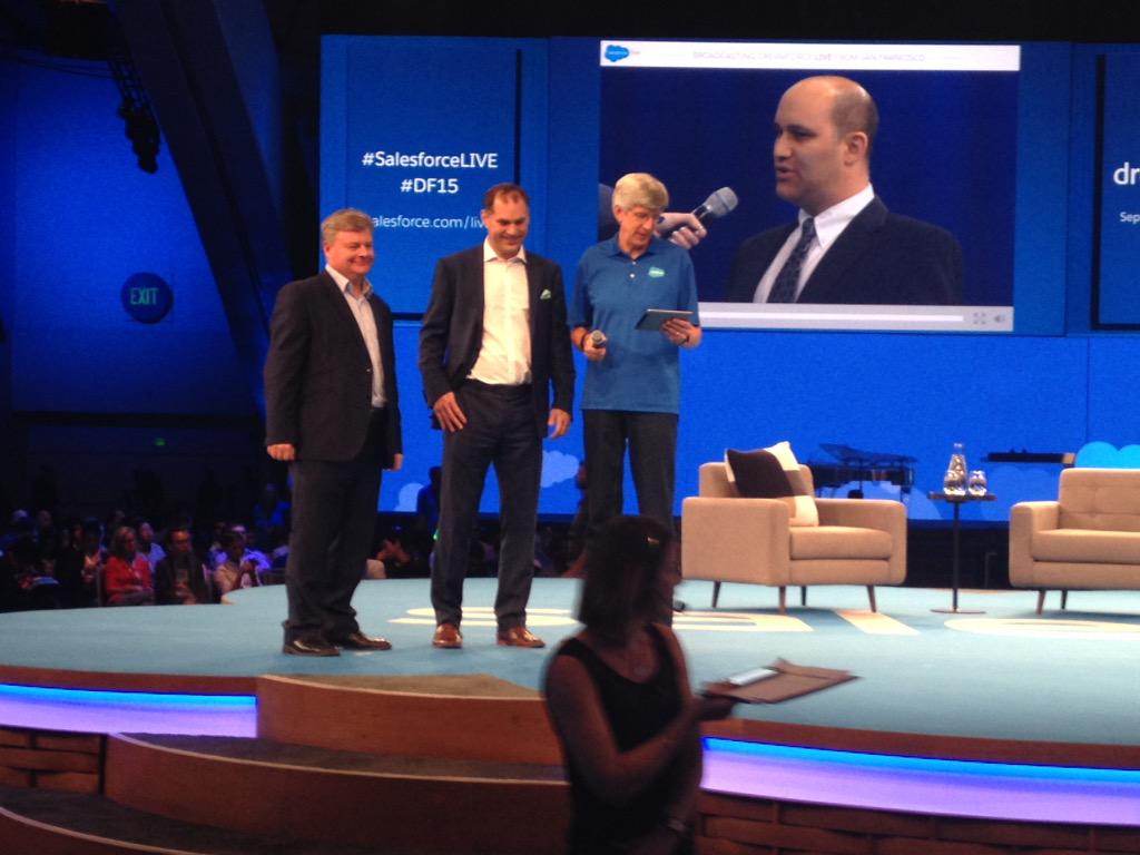 cloudsense's tweet photo. On stage O2 CIO Brendan O'Rourke and @cloudsense CEO Richard Britton with @petercoffee talking Quote-to-Cash #DF15 http://t.co/o6GA3ESaZM