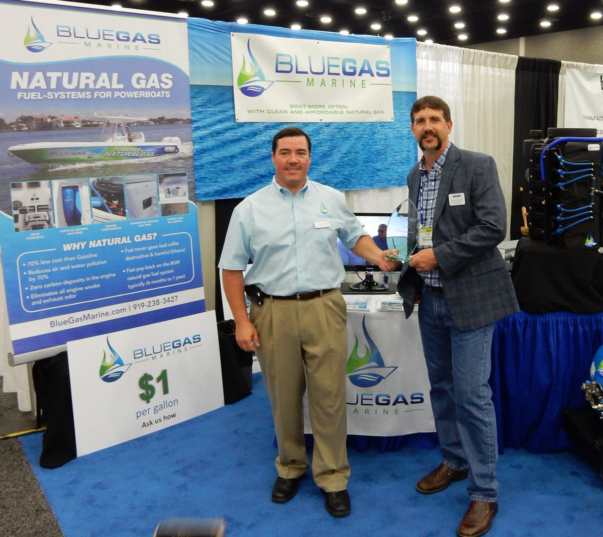 BlueGasMarine's tweet photo. Ken Clinton, President Intrepid Powerboats is a big part of our success story.  Thank you. #IBEX2015 http://t.co/i8EIhaLfTF